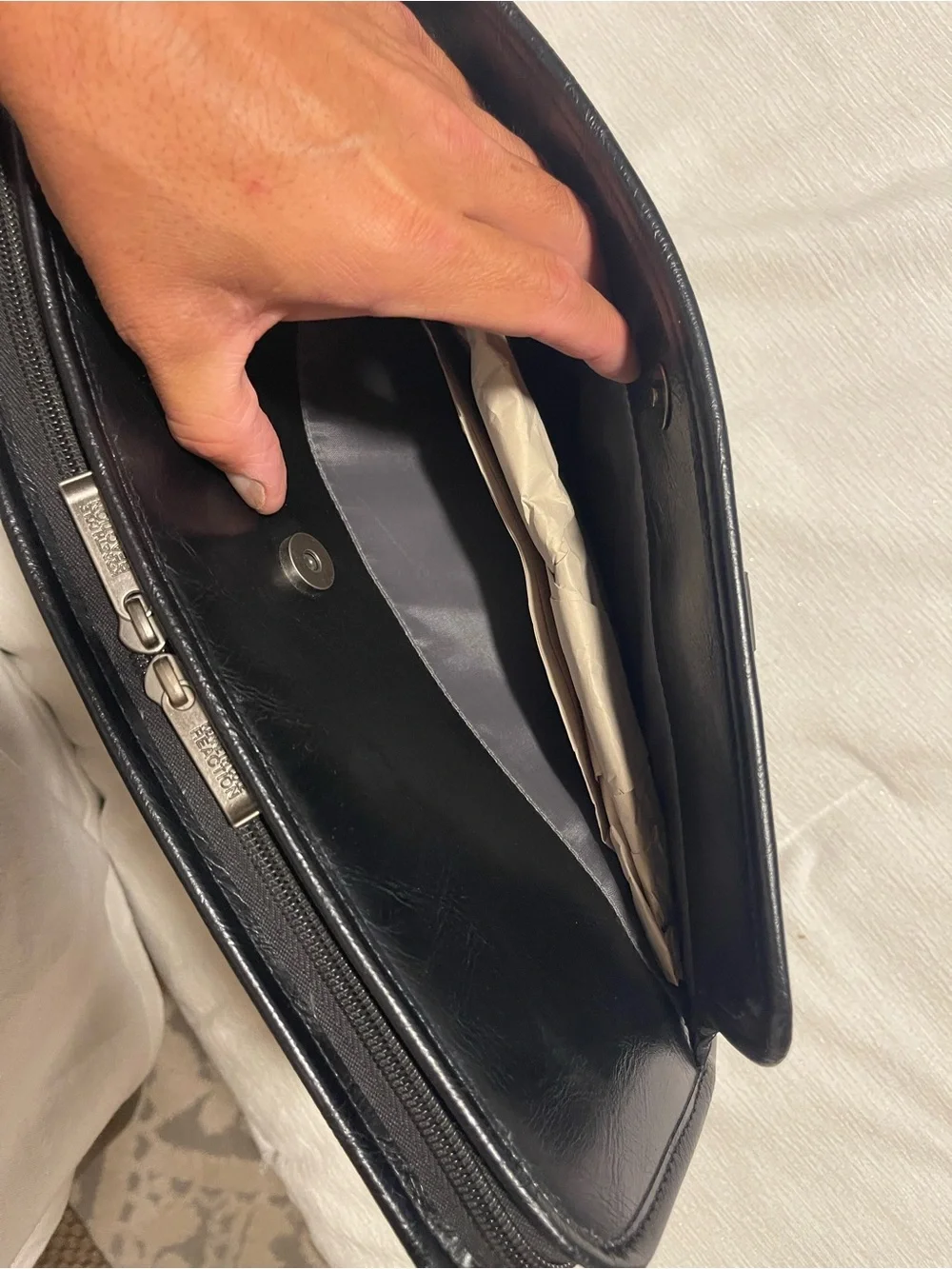Kenneth Cole Reaction Black Leather Briefcase Carry Bag